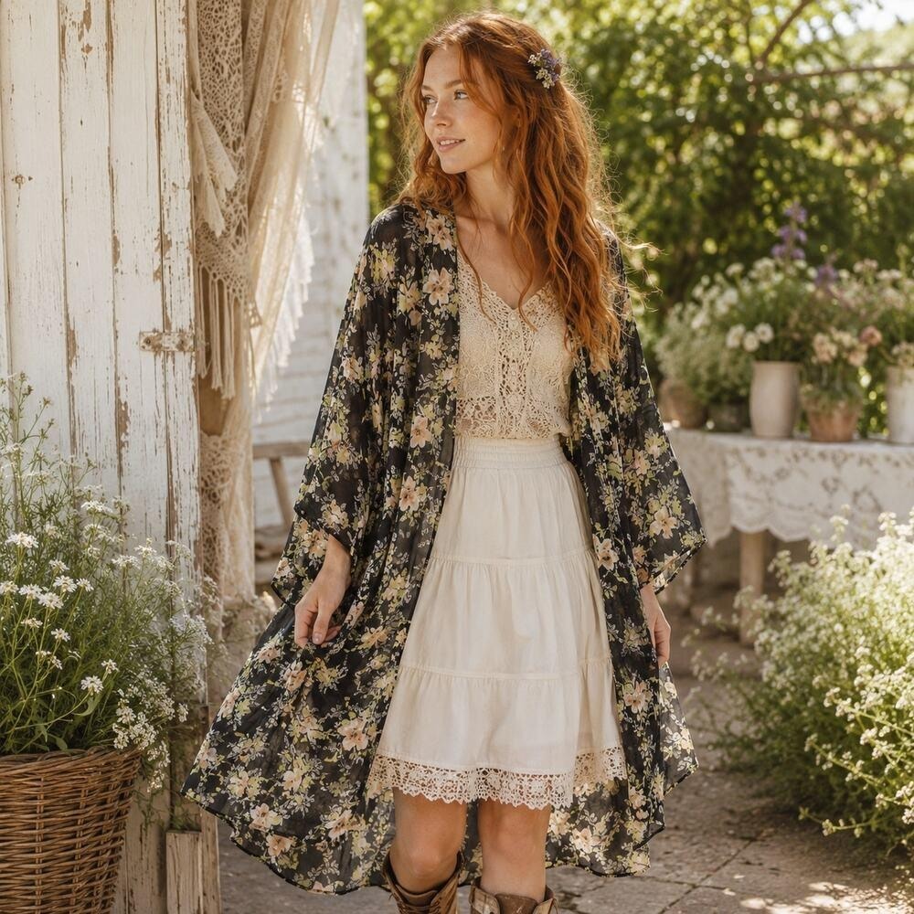 Wilytox Lime Green And Peach Floral Kimono OVERSIZED SZ S (Fits Up To Large)